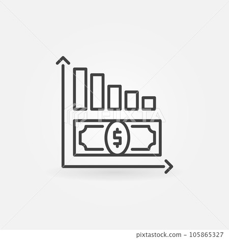 Hyperinflation Chart with Dollar Banknote vector concept line icon or symbol Hyperinflation Chart with Dollar Banknote vector concept line icon or symbol 105865327