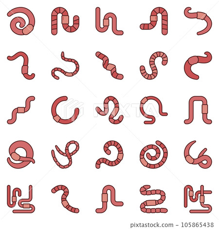 Worms colored icons set. Earthworm creative signs collection 105865438