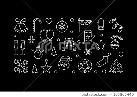Merry Christmas horizontal vector illustration. Xmas line banner 105865440