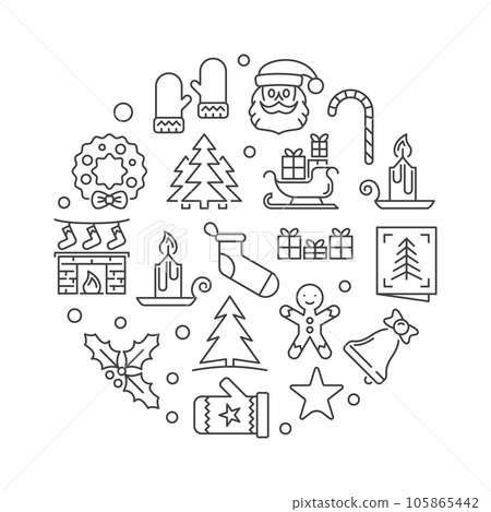 Xmas party round vector minimal linear illustration Xmas party round vector minimal linear illustration 105865442
