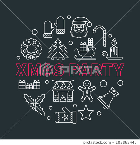 Xmas party round vector line illustration on dark background Xmas party round vector line illustration on dark background 105865443