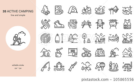 Outdoor Games and Camping Activity Icon Set: From Camp tent and Fishing to BBQ, Ping pong and Volleyball. Outdoors Collection of Activities and Games. Perfect for Web or Print. Outdoor Games and Camping Activity Icon Set: From Camp tent and Fishing to BBQ, Ping pong and Volleyball. Outdoors Collection of Activities and Games. Perfect for Web or Print. 105865556