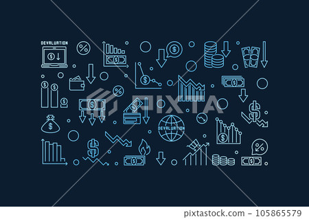 Devaluation vector blue horizontal banner - Currency Depreciation linaer illustration 105865579