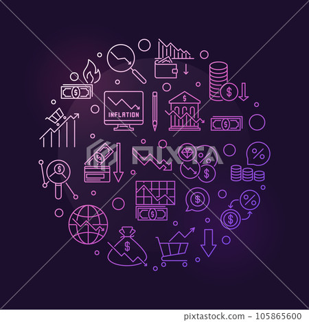 Inflation colored round banner - Financial Crisis concept outline vector illustration 105865600