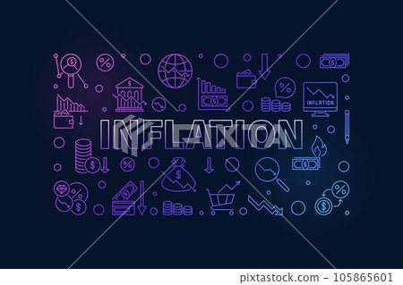 Inflation horizontal thin line colorful banner - Financial Crisis concept vector illustration Inflation horizontal thin line colorful banner - Financial Crisis concept vector illustration 105865601