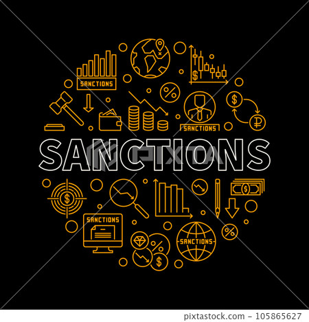 Sanctions round banner - Commercial Penalties concept linear illustration 105865627