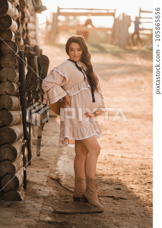 pregnant woman in a dress in the countryside pregnant woman in a dress in the countryside 105865656