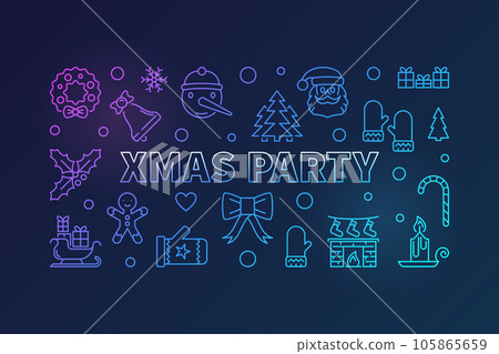 Xmas party colorful vector outline horizontal banner Xmas party colorful vector outline horizontal banner 105865659