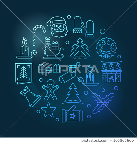Xmas round vector blue line illustration on dark background Xmas round vector blue line illustration on dark background 105865660
