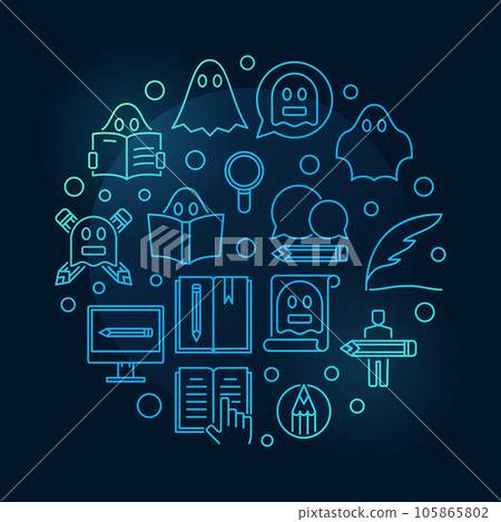 Ghost writing round blue illustration Ghost writing round blue illustration 105865802