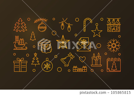New Year vector line golden horizontal illustration or banner 105865815