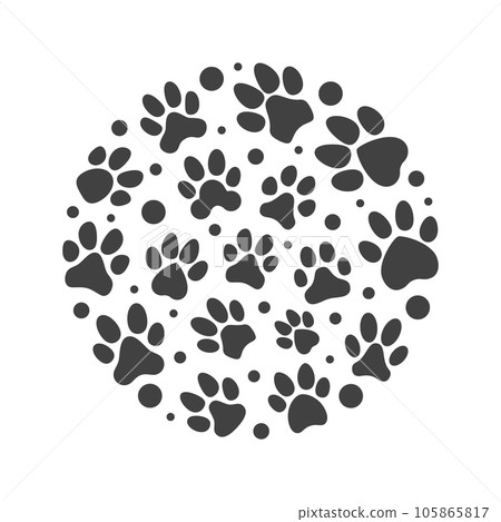 Paw print round vector illustration - Animal Footprints circle-shaped banner Paw print round vector illustration - Animal Footprints circle-shaped banner 105865817