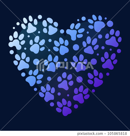 Paw Print symbols in Heart Shape - I Love Animals vector colorful illustration Paw Print symbols in Heart Shape - I Love Animals vector colorful illustration 105865818