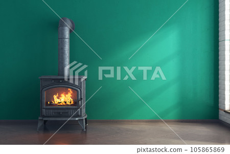 fireplace in room with green walls mockup 3d render image fireplace in room with green walls mockup 3d render image 105865869