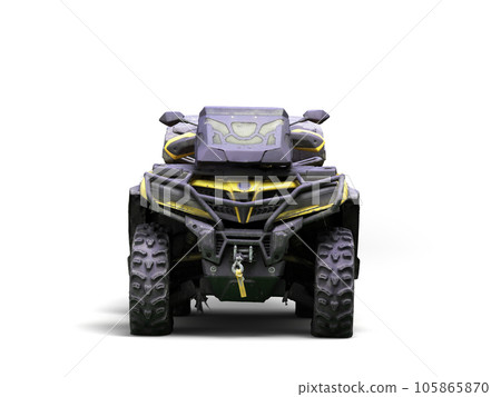 Four quad yellow bike front side view 3d render on white 105865870