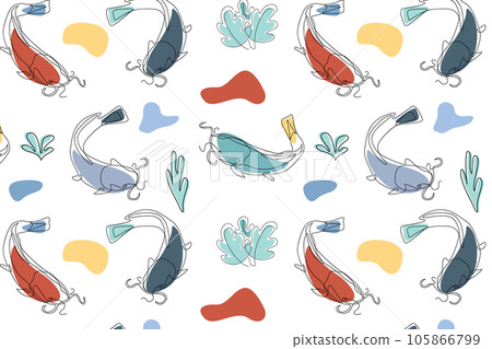 Colorful cute catfish cartoon seamless vector. Kids background. Seamless pattern. Can be used in textile industry, paper, background, scrap booking. Colorful cute catfish cartoon seamless vector. Kids background. Seamless pattern. Can be used in textile industry, paper, background, scrap booking. 105866799