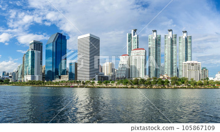 Bangkok city - Cityscape panorama downtown Business district urban area ,reflection panoramic landscape Bangkok Thailand Bangkok city - Cityscape panorama downtown Business district urban area ,reflection panoramic landscape Bangkok Thailand 105867109