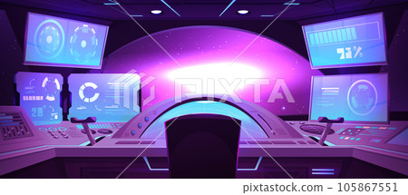 Spaceship cockpit inside and window cartoon vector 105867551