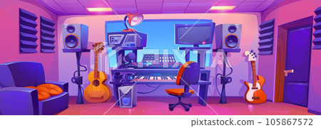 Sound recording studio with musical instruments Sound recording studio with musical instruments 105867572
