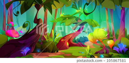 Mysterious forest landscape with fantastic plants Mysterious forest landscape with fantastic plants 105867581