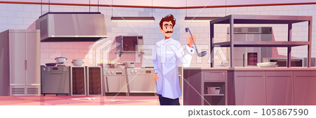 Chef on restaurant kitchen interior 105867590