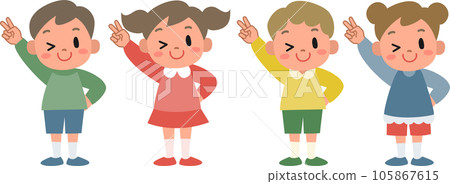 微笑的孩子們做出和平手勢 105867615