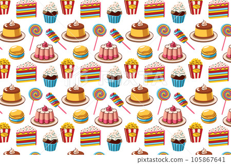 dessert pattern in trendy linear style - seamless pattern with chocolate, candy, and cookies.a vector illustration 105867641