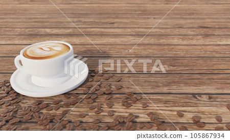 international coffee day background template,cup of coffee and coffee beans against a background of calm tones, with blank space for text, 3d illustration rendering 105867934