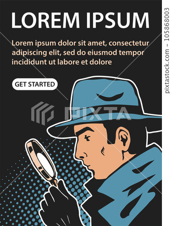 Male detective with a magnifying glass in his hand 105868003