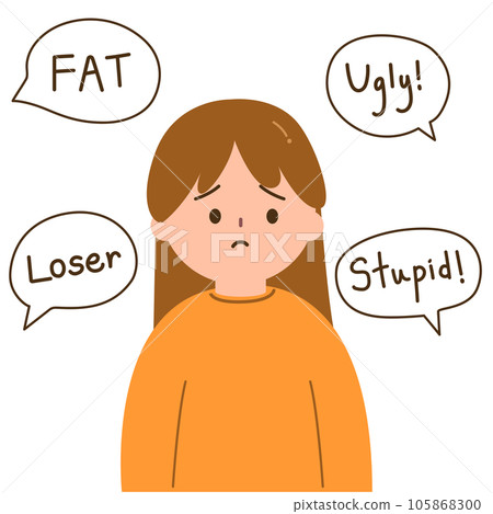 Girl depressed from hate speech other people. Depression, sadness and mental health concept 105868300