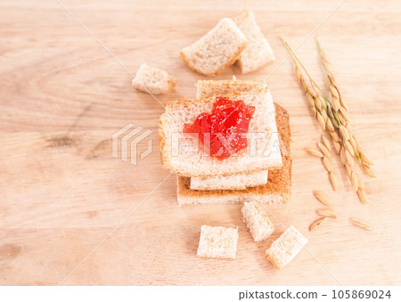 breakfast with bread and jam breakfast with bread and jam 105869024