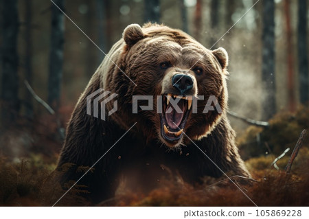 Roaring bear in the forest 105869228