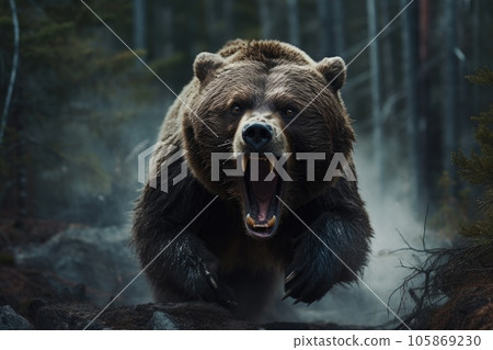 Roaring bear in the forest 105869230