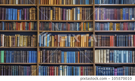 現代書架上排列著許多書籍的背景材料“AI 生成圖像” 105870010
