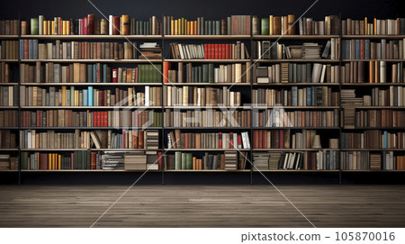 現代書架上排列著許多書籍的背景材料“AI 生成圖像” 105870016