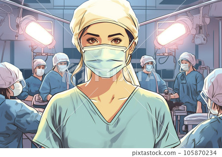 手術室裡擔任手術室護士（操作員）的日本女性“AI生成圖像” 105870234