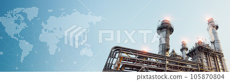 modern fuel gas power plant petroleum or petrochemical  factory with global map wide for world energy production concept banner 105870804