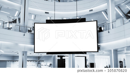 Indoor shopping mall advertising billboard. large video promotion LED screen in public space area 105870820