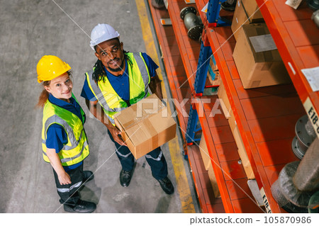 cargo warehouse worker happy working in warehouse shipping logistics industry delivery products supply cargo warehouse worker happy working in warehouse shipping logistics industry delivery products supply 105870986