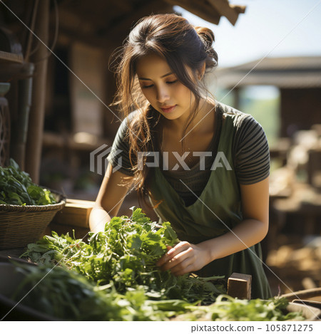 從事農業的農民和日本女性“人工智能生成的圖像” 105871275