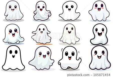 Set of cute funny happy ghosts, Set of halloween ghosts ,  Baby creepy boo characters for kids 105871454