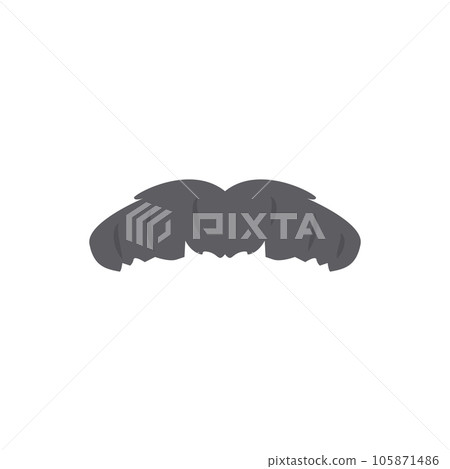 Grey mustache, flat vector illustration isolated on white background. Grey mustache, flat vector illustration isolated on white background. 105871486