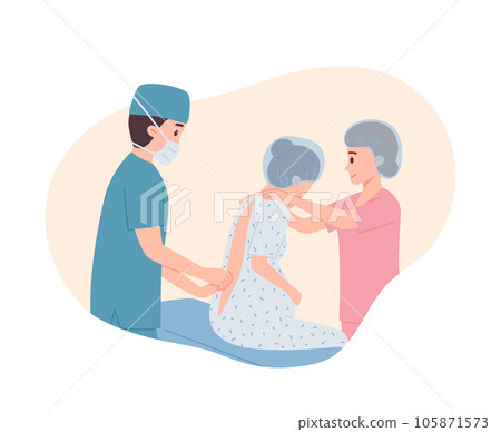 Epidural anesthesia, doctor makes a patient spinal injection, vector medical treatment care for pregnancy or caesarean Epidural anesthesia, doctor makes a patient spinal injection, vector medical treatment care for pregnancy or caesarean 105871573