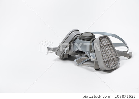 Respirator with dust and gas filters on a white background. 105871625
