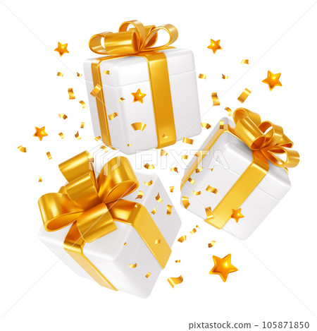 White Gift Box With Gold Bow 105871850