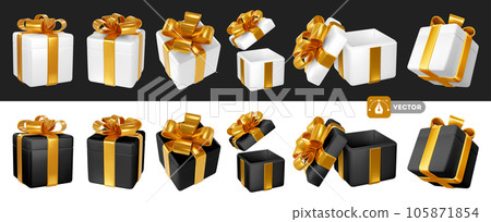 White And Black Gift Boxes With Gold Bow Set White And Black Gift Boxes With Gold Bow Set 105871854