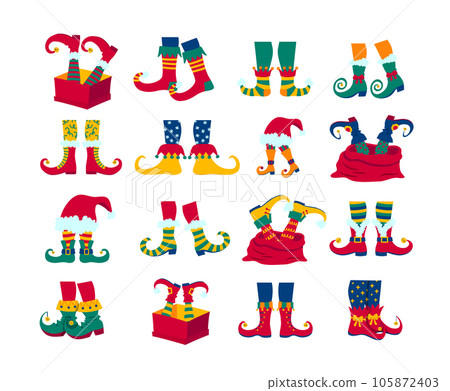 Cartoon Color Elf Legs in Shoes with Crooked Toes Icon Set Concept Flat Design Style. Vector illustration 105872403