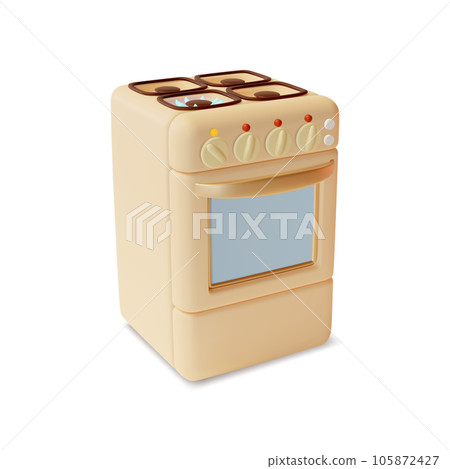 3d Kitchen Gas Stove Home Appliance Cartoon Style Cooking Food Concept Isolated on a White Background. Vector illustration of Cooker 3d Kitchen Gas Stove Home Appliance Cartoon Style Cooking Food Concept Isolated on a White Background. Vector illustration of Cooker 105872427
