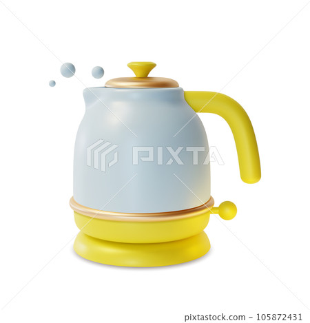 3d Electric Kettle Boiling Water Cartoon Style Kitchen Appliance Isolated on a White Background. Vector illustration 105872431