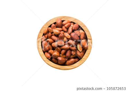 Roasted almonds in bowl isolated on white background. almonds is snack or raw of cook. Healthy food concept 105872653
